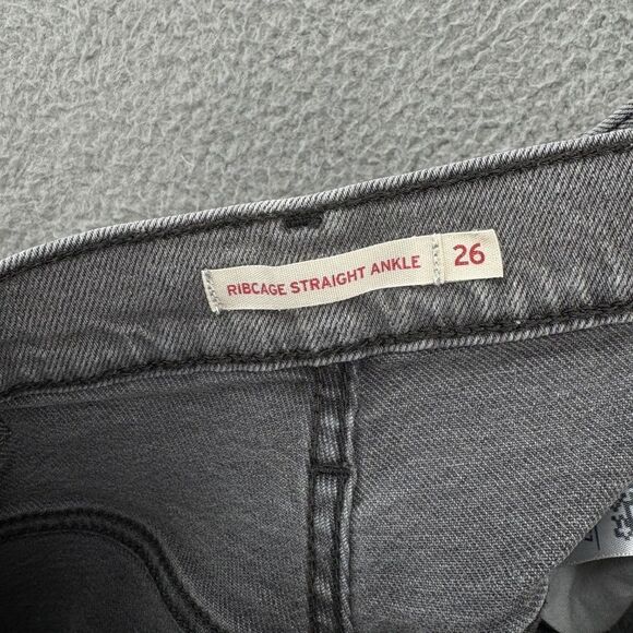 Levi’s Ribcage Straight Ankle Jeans Gray Denim High Rise Size 26 W26 L27 - Picture 13 of 14